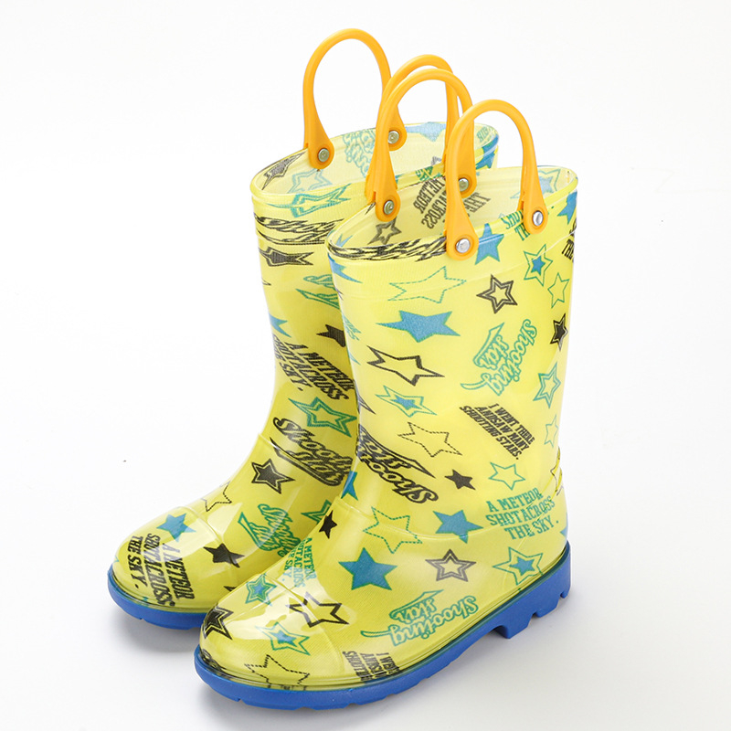 Cizme de ploaie pentru copii, unisex, partea superioară din PVC, gambă înaltă, toc mic 1–3 cm, stil coreean, marca Chasing Stars Foot