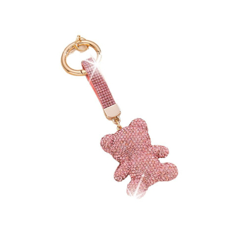 Csillogó ülő maci kulcstartó – aranyos autós kulcstartó, kulcskarikás, koreai stílus