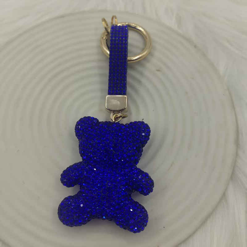 Csillogó ülő maci kulcstartó – aranyos autós kulcstartó, kulcskarikás, koreai stílus