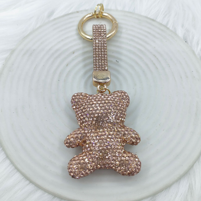 Csillogó ülő maci kulcstartó – aranyos autós kulcstartó, kulcskarikás, koreai stílus