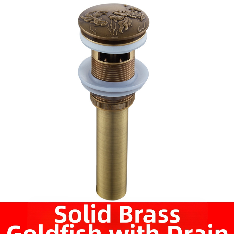 Antický odtok do umývadla z čistej meďe s vyrezávaným vzorom a pop-up mechanizmom