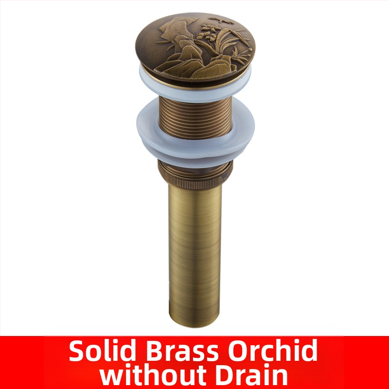 Antický odtok do umývadla z čistej meďe s vyrezávaným vzorom a pop-up mechanizmom