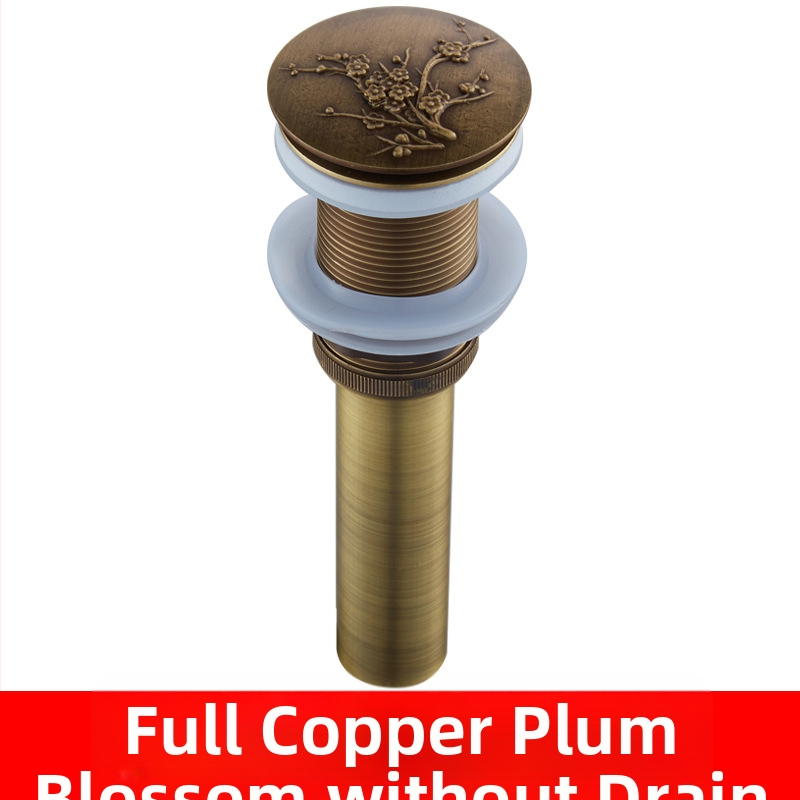 Antický odtok do umývadla z čistej meďe s vyrezávaným vzorom a pop-up mechanizmom