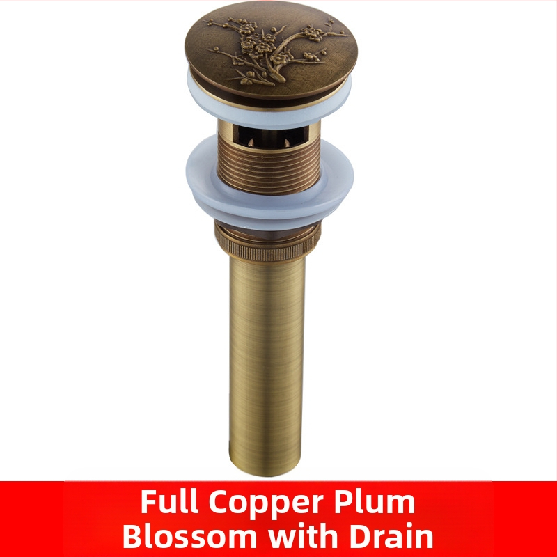 Antický odtok do umývadla z čistej meďe s vyrezávaným vzorom a pop-up mechanizmom