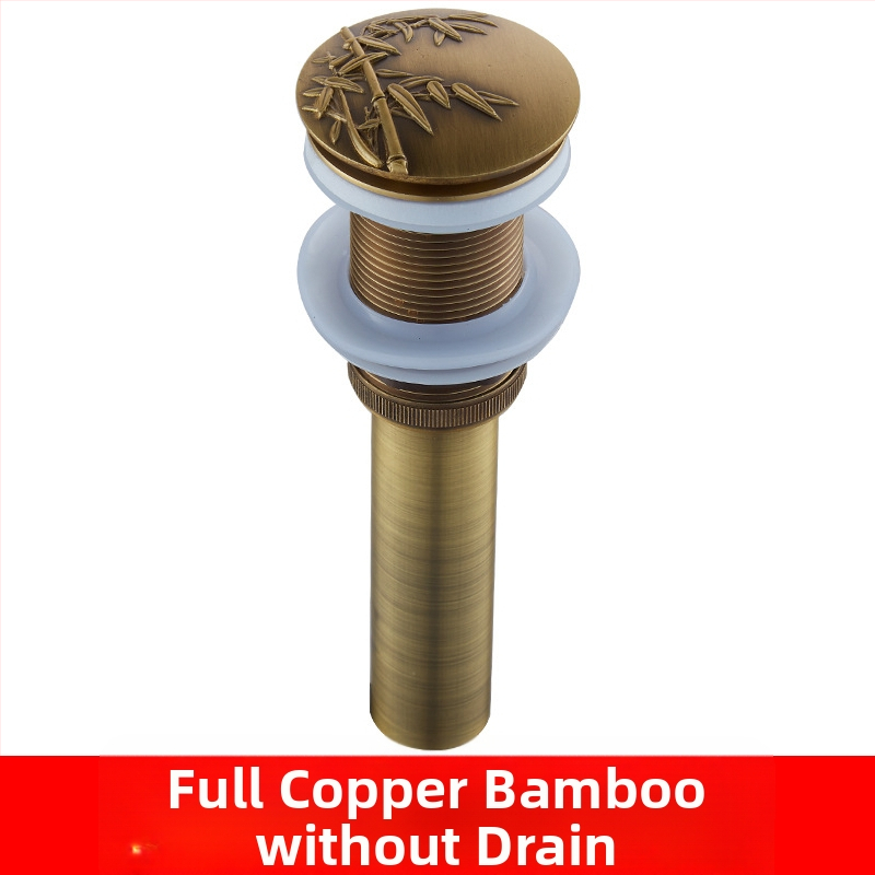 Antický odtok do umývadla z čistej meďe s vyrezávaným vzorom a pop-up mechanizmom