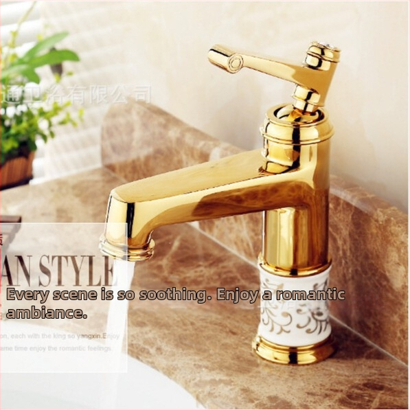 Meďový umývadlový mixér SE-6411, keramický diskový ventil, horúca/studená voda, 0–90°C, 1/2" vstup