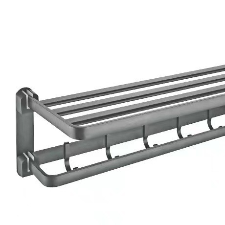 Držač za ručnike za kupaonicu bez bušenja, aluminij, gun-ash završna obrada, skup 5 komada, novi kineski stil