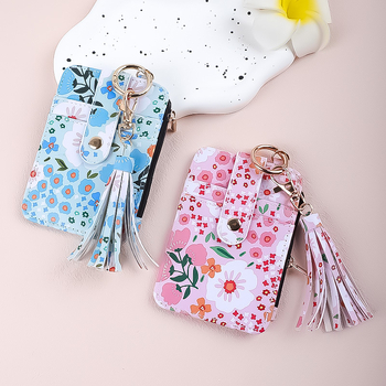 Kártyatartó – virágmintás, szilikon, több kártyahely, összecsukható, uniszex, PU bélés