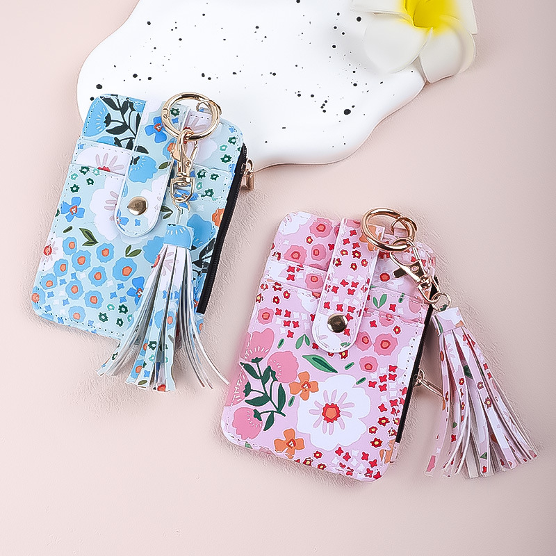 Kártyatartó – virágmintás, szilikon, több kártyahely, összecsukható, uniszex, PU bélés