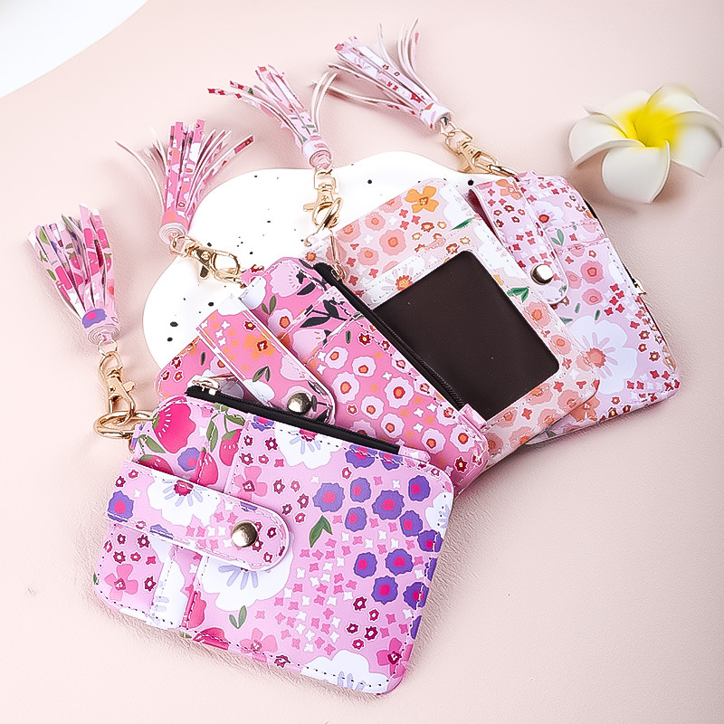 Kártyatartó – virágmintás, szilikon, több kártyahely, összecsukható, uniszex, PU bélés