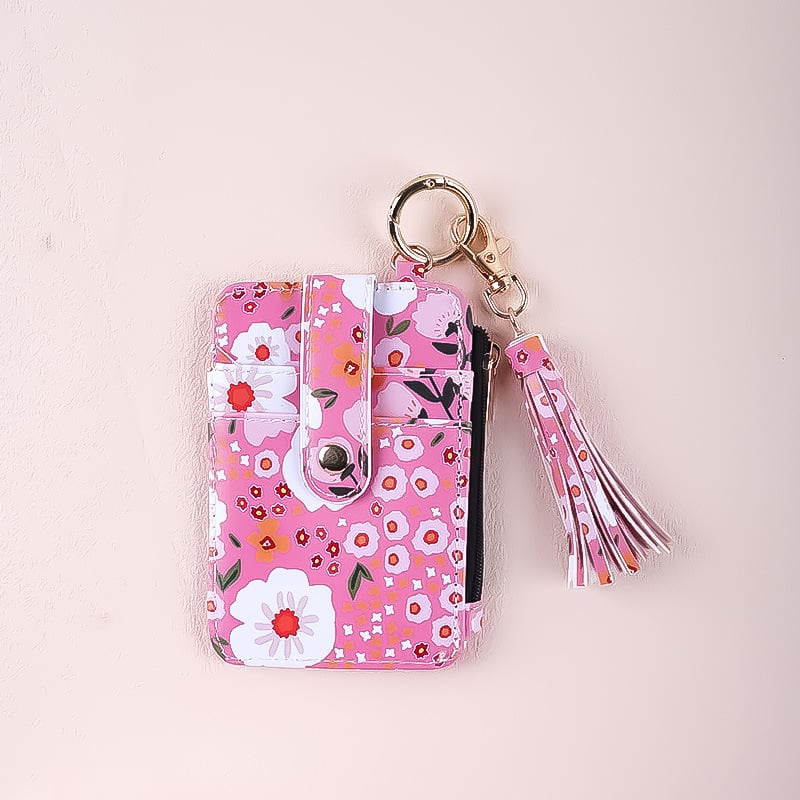 Kártyatartó – virágmintás, szilikon, több kártyahely, összecsukható, uniszex, PU bélés