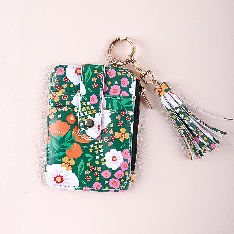 Kártyatartó – virágmintás, szilikon, több kártyahely, összecsukható, uniszex, PU bélés