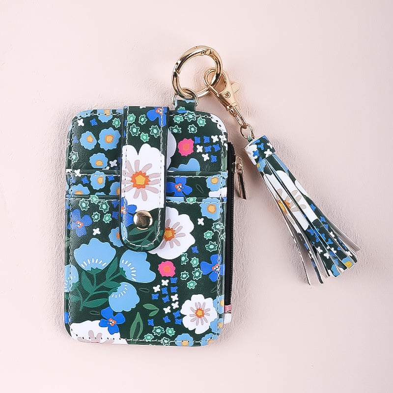 Kártyatartó – virágmintás, szilikon, több kártyahely, összecsukható, uniszex, PU bélés