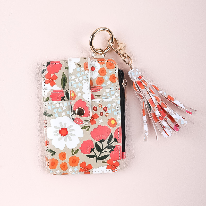 Kártyatartó – virágmintás, szilikon, több kártyahely, összecsukható, uniszex, PU bélés