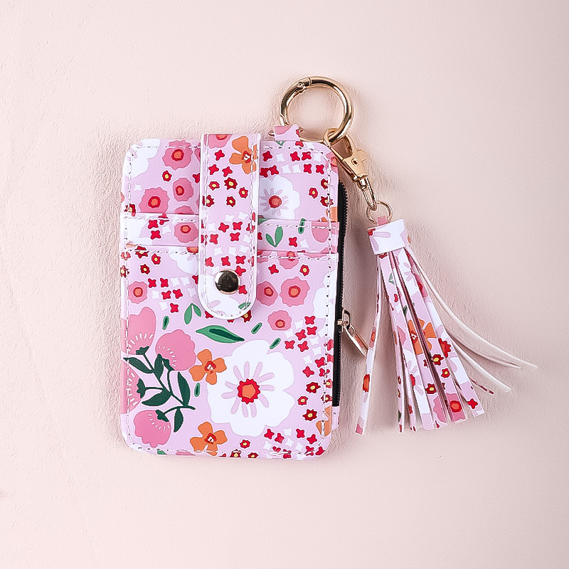 Kártyatartó – virágmintás, szilikon, több kártyahely, összecsukható, uniszex, PU bélés