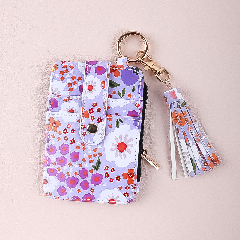 Kártyatartó – virágmintás, szilikon, több kártyahely, összecsukható, uniszex, PU bélés