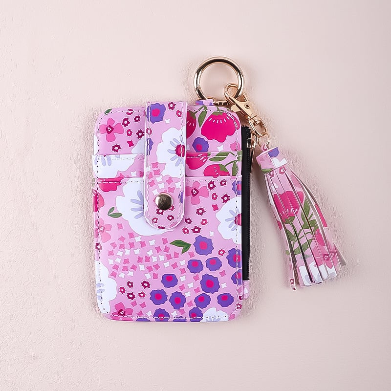 Kártyatartó – virágmintás, szilikon, több kártyahely, összecsukható, uniszex, PU bélés