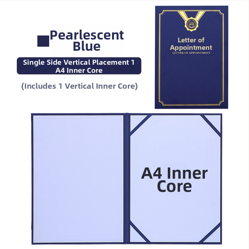 Kinevezési levél forró fóliázott borítóval és gyöngyházfényű matt felülettel, papíron. Specifikációk: 12K, 8K, 6K, 5K, 16K. Célzott felhasználók: diákok, tanárok, köztisztviselők, irodai dolgozók és vállalati munkatársak.