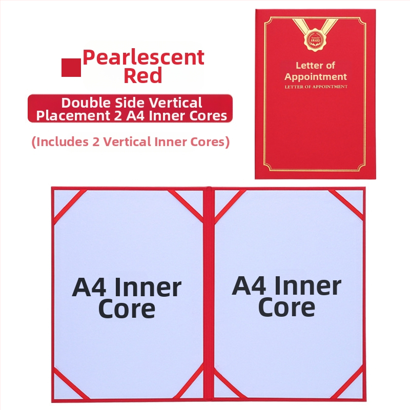 Kinevezési levél forró fóliázott borítóval és gyöngyházfényű matt felülettel, papíron. Specifikációk: 12K, 8K, 6K, 5K, 16K. Célzott felhasználók: diákok, tanárok, köztisztviselők, irodai dolgozók és vállalati munkatársak.