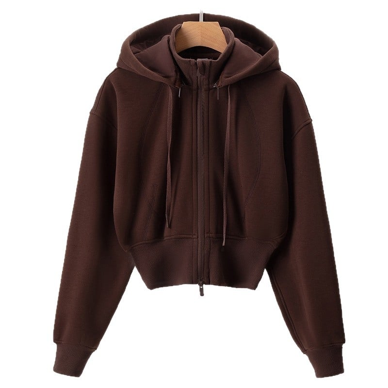 Női téli sportos dzseki kapucnival, levehető állógalléros, hosszú ujjú, pamut‑poliészter keverékből készült