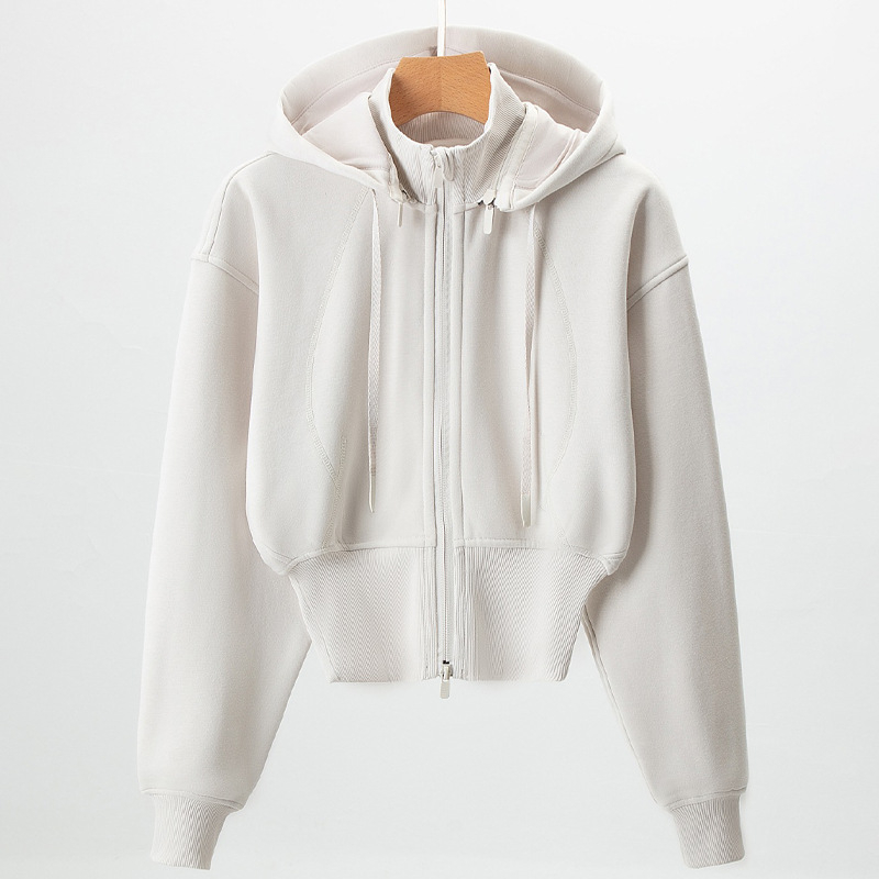 Női téli sportos dzseki kapucnival, levehető állógalléros, hosszú ujjú, pamut‑poliészter keverékből készült