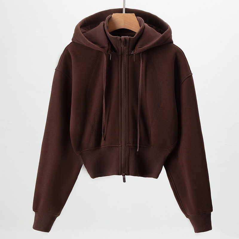 Női téli sportos dzseki kapucnival, levehető állógalléros, hosszú ujjú, pamut‑poliészter keverékből készült