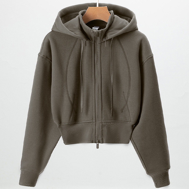 Női téli sportos dzseki kapucnival, levehető állógalléros, hosszú ujjú, pamut‑poliészter keverékből készült