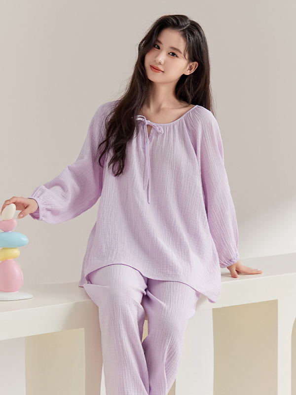 Γυναικείες πιτζάμες εγκυμοσύνης, 100% βαμβάκι, διπλής στρώσης γάζα, cardigan στυλ, μακριά μανίκια και παντελόνια, άνοιξη-φθινόπωρο
