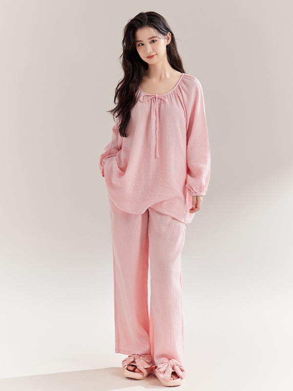Γυναικείες πιτζάμες εγκυμοσύνης, 100% βαμβάκι, διπλής στρώσης γάζα, cardigan στυλ, μακριά μανίκια και παντελόνια, άνοιξη-φθινόπωρο