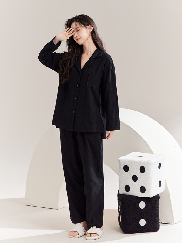 Γυναικείες πιτζάμες εγκυμοσύνης, 100% βαμβάκι, διπλής στρώσης γάζα, cardigan στυλ, μακριά μανίκια και παντελόνια, άνοιξη-φθινόπωρο