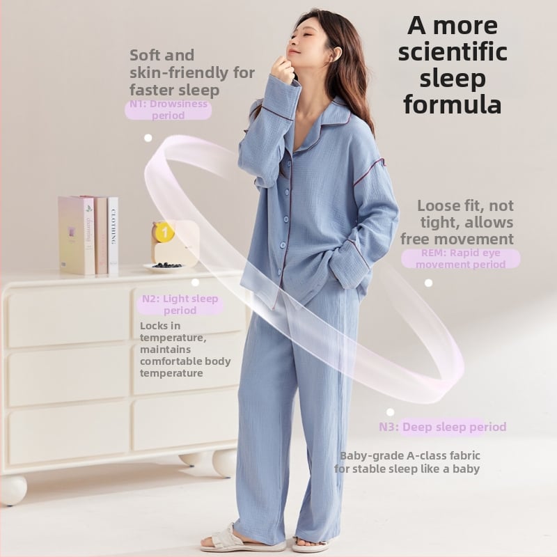 Γυναικείες πιτζάμες εγκυμοσύνης, 100% βαμβάκι, διπλής στρώσης γάζα, cardigan στυλ, μακριά μανίκια και παντελόνια, άνοιξη-φθινόπωρο
