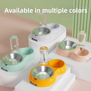 Котешка купа за хранене с интегрирана вода и храна — Материал: пластмаса + неръждаема стомана; Автоматично хранене; Марка: Dog Overlord; Опаковка: 50; За котки