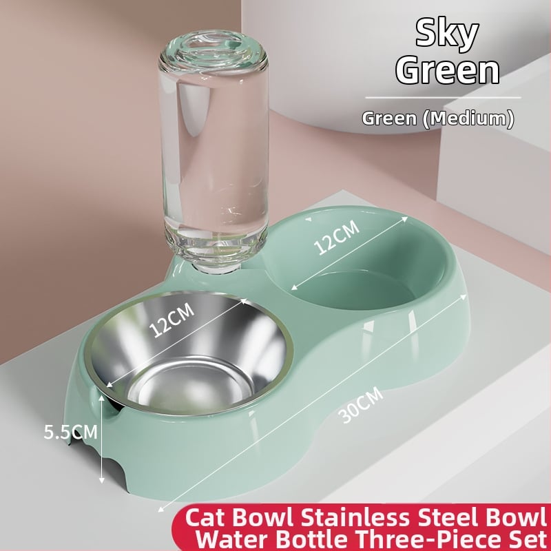 Котешка купа за хранене с интегрирана вода и храна — Материал: пластмаса + неръждаема стомана; Автоматично хранене; Марка: Dog Overlord; Опаковка: 50; За котки