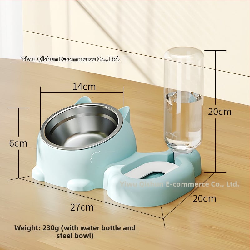 Котешка купа за хранене с интегрирана вода и храна — Материал: пластмаса + неръждаема стомана; Автоматично хранене; Марка: Dog Overlord; Опаковка: 50; За котки