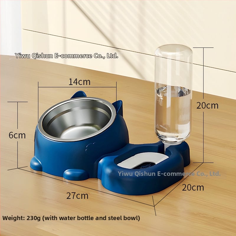 Котешка купа за хранене с интегрирана вода и храна — Материал: пластмаса + неръждаема стомана; Автоматично хранене; Марка: Dog Overlord; Опаковка: 50; За котки