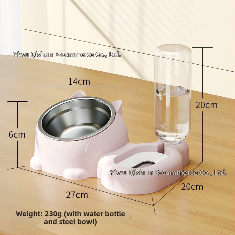 Котешка купа за хранене с интегрирана вода и храна — Материал: пластмаса + неръждаема стомана; Автоматично хранене; Марка: Dog Overlord; Опаковка: 50; За котки