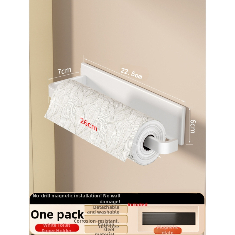 Suport de hârtie de bucătărie montat pe perete, din fier, cu magnet, montaj fără găuri, spațiu de depozitare pentru folie alimentară