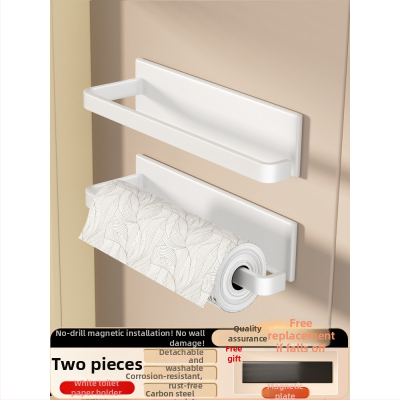 Suport de hârtie de bucătărie montat pe perete, din fier, cu magnet, montaj fără găuri, spațiu de depozitare pentru folie alimentară