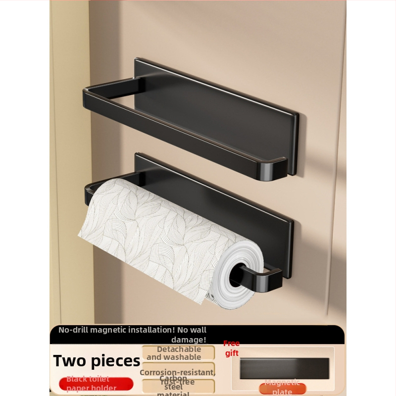 Suport de hârtie de bucătărie montat pe perete, din fier, cu magnet, montaj fără găuri, spațiu de depozitare pentru folie alimentară