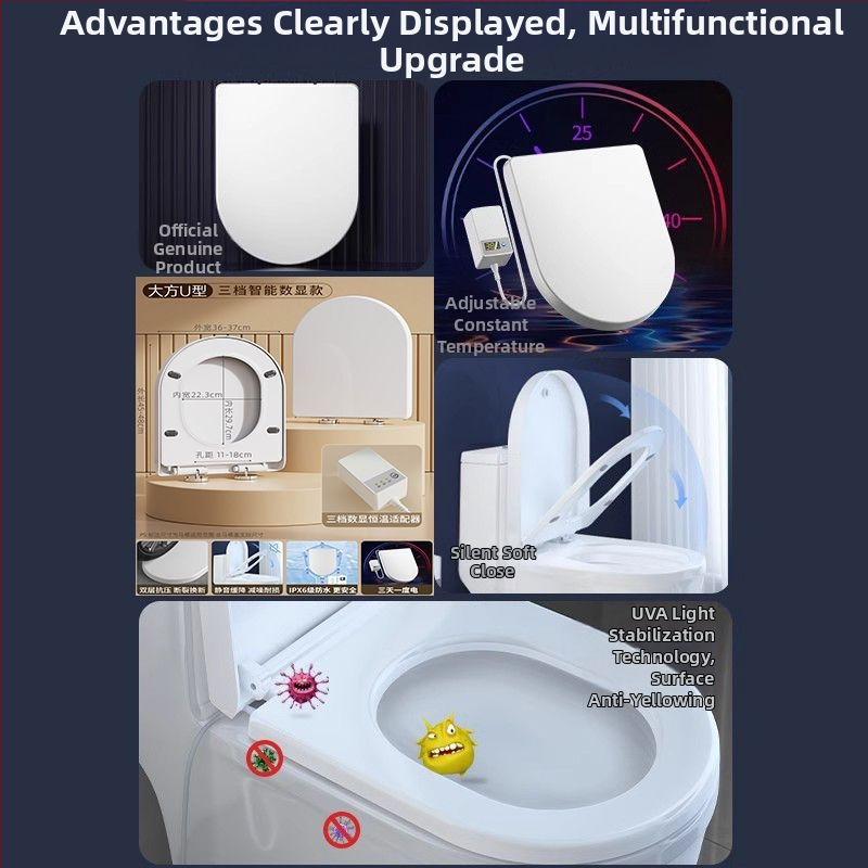 Fűtött intelligens WC-ülőke távirányítóval – állandó hőmérséklet, azonnali melegítés, U- és V-alakú forma, polipropilén