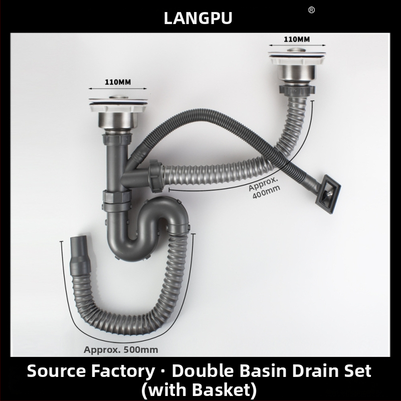 Drenáž drezu kuchynský 8110 – nerezová oceľ, LP, tvaru P, ťahový typ