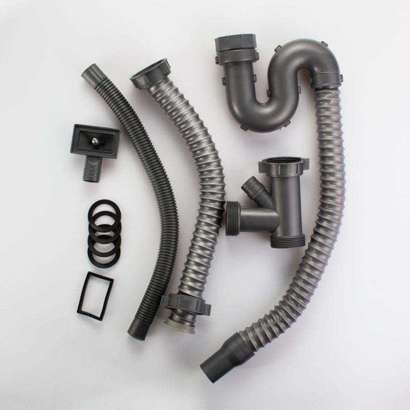 Drenáž drezu kuchynský 8110 – nerezová oceľ, LP, tvaru P, ťahový typ