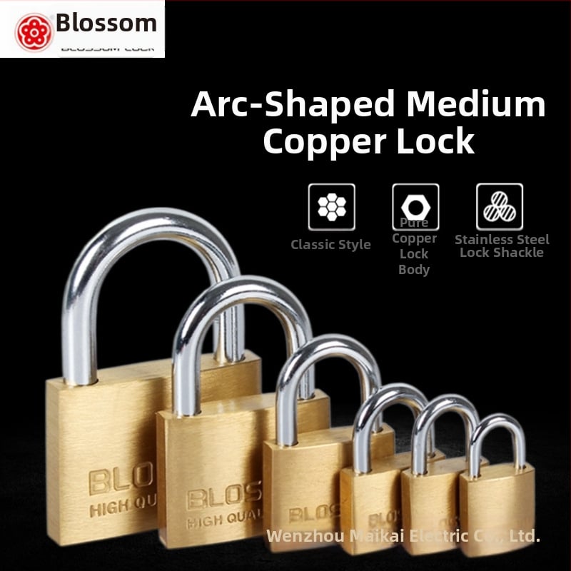 Plum Blossom Lock BC075 domáci visiaci zámok z meďného zliatiny, oblúkového tvaru – vhodný pre skrinky, zásuvky, dvere a internáty