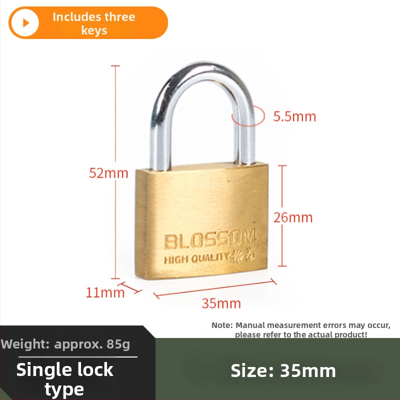 Plum Blossom Lock BC075 domáci visiaci zámok z meďného zliatiny, oblúkového tvaru – vhodný pre skrinky, zásuvky, dvere a internáty