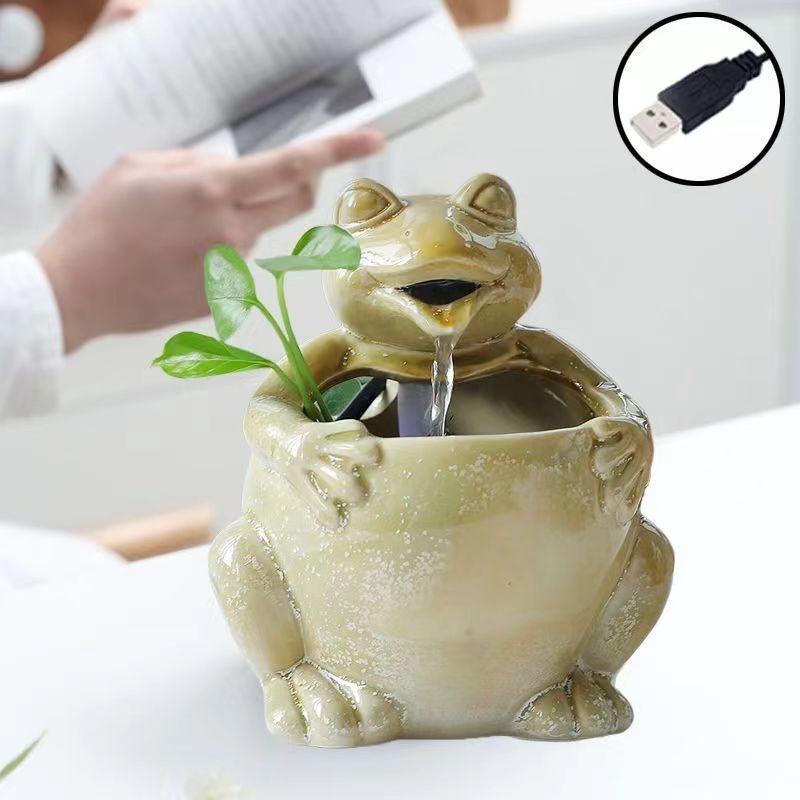 Kerámia asztali szökőkút folyó vízzel, automatikus körforgás, párásító, mázas kerámia, Új kínai stílus