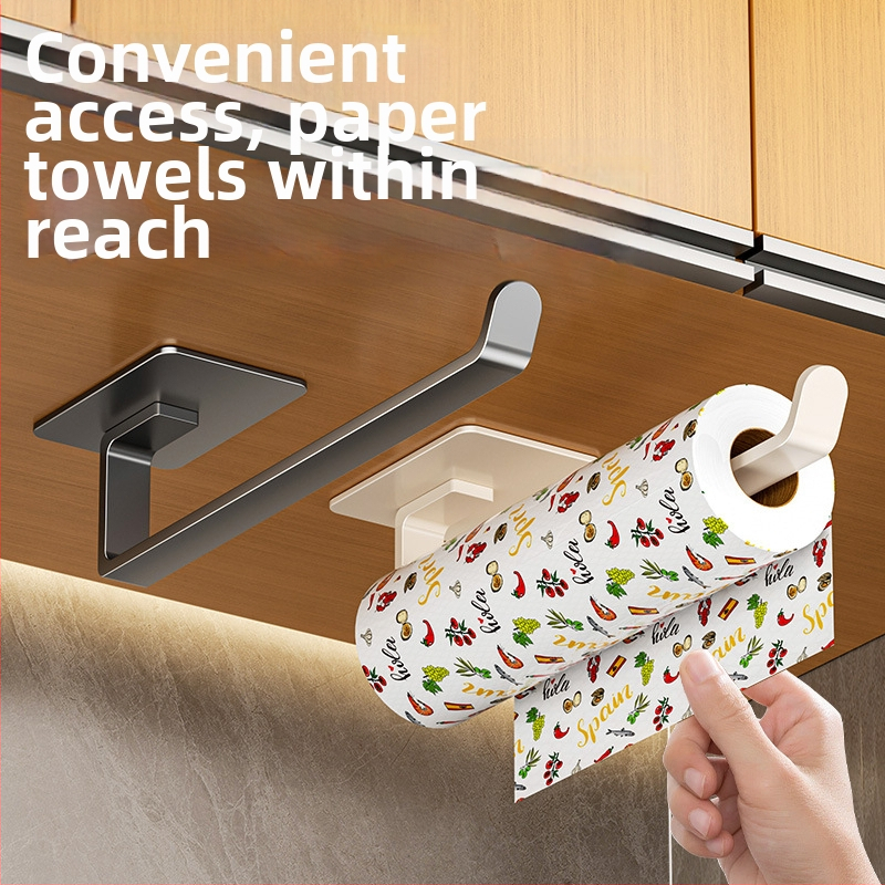 Suport pentru hârtie de bucătărie, montaj pe perete fără găuri, organizator cu mai multe șine pentru role și cârpe, oțel cu conținut de carbon, formă pătrată, Finisaj vopsire la cuptor, stil modern minimalist