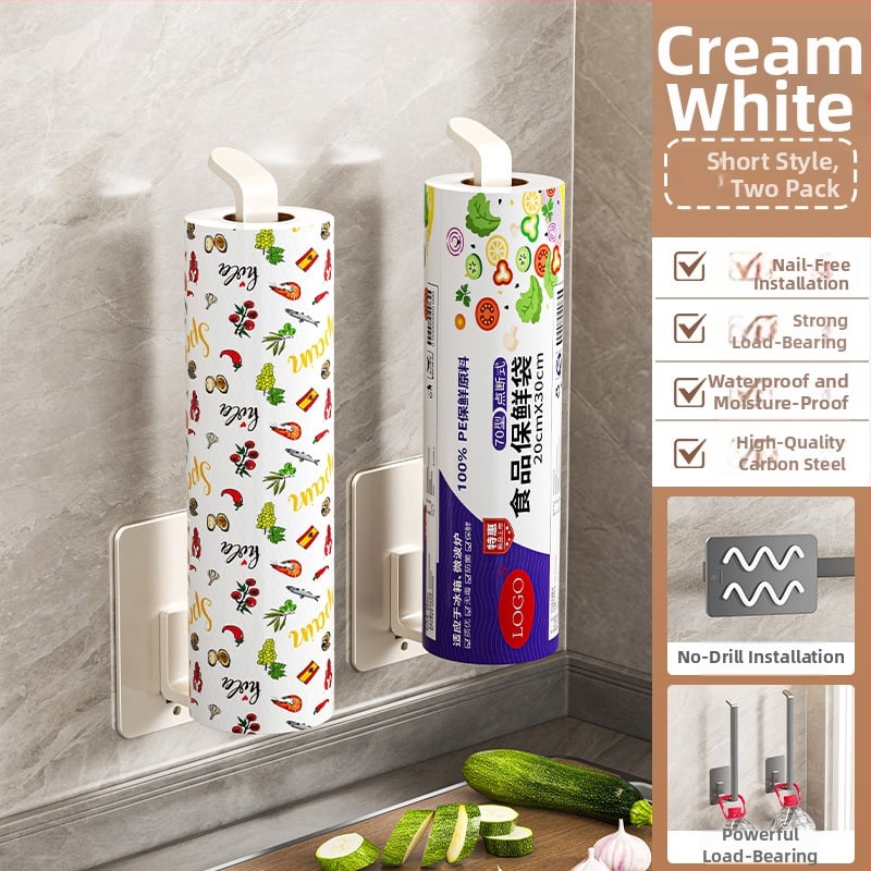 Suport pentru hârtie de bucătărie, montaj pe perete fără găuri, organizator cu mai multe șine pentru role și cârpe, oțel cu conținut de carbon, formă pătrată, Finisaj vopsire la cuptor, stil modern minimalist