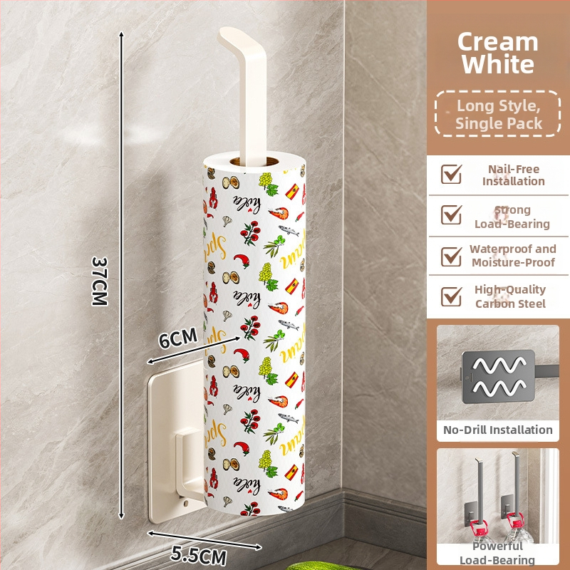 Suport pentru hârtie de bucătărie, montaj pe perete fără găuri, organizator cu mai multe șine pentru role și cârpe, oțel cu conținut de carbon, formă pătrată, Finisaj vopsire la cuptor, stil modern minimalist