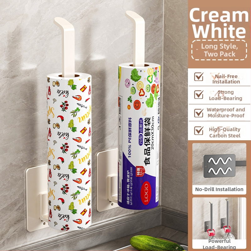 Suport pentru hârtie de bucătărie, montaj pe perete fără găuri, organizator cu mai multe șine pentru role și cârpe, oțel cu conținut de carbon, formă pătrată, Finisaj vopsire la cuptor, stil modern minimalist