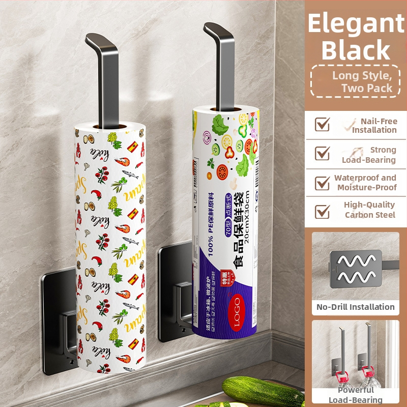 Suport pentru hârtie de bucătărie, montaj pe perete fără găuri, organizator cu mai multe șine pentru role și cârpe, oțel cu conținut de carbon, formă pătrată, Finisaj vopsire la cuptor, stil modern minimalist